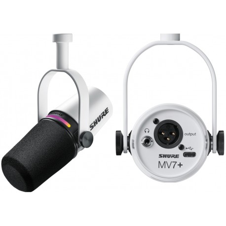 SHURE MV7+ WHITE microfono dinamico, cardioide con uscite USB-C e XLR