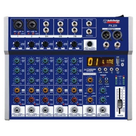 AUDIO DESIGN PX.231 mixer con 2 in mono , 3 in stereo ed ingresso usb/bluetooth