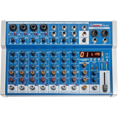 AUDIODESIGN PX.431 mixer a 10 canali con effetti, bluetooth e scheda audio